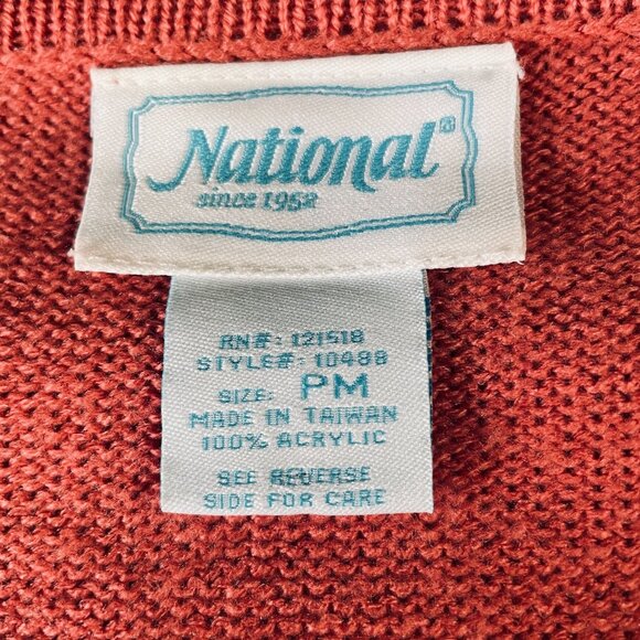 National Womens Petite Medium Coral Knit Cardigan Sweater Button Front Pockets - Picture 3 of 12